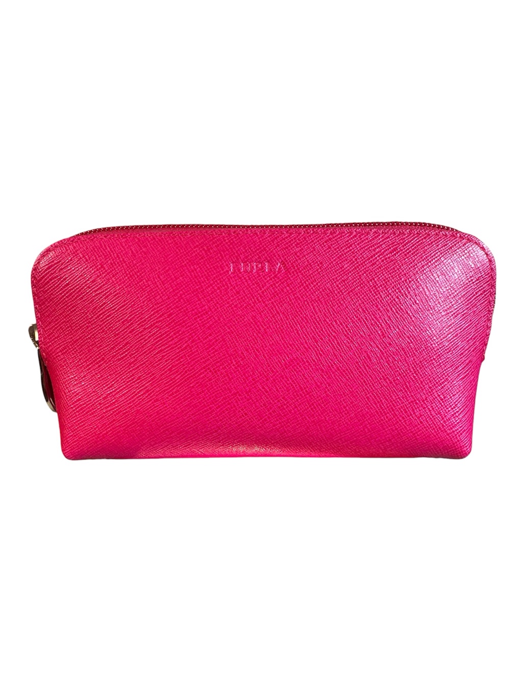 Furla Vibrant Pink Saffiano Leather Cosmetic Pouch
